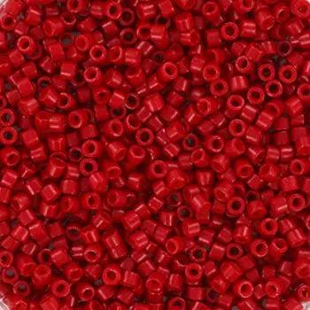 Røde glasperler, miyuki delica beads, opaque dyed bright red Krea