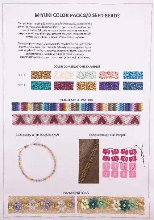 Miyuki kit med glasperler, perlemåtte og guides, med 31 farver str.8 Krea