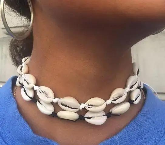 Halskæde, kauri musling choker, justerbar, flere varianter 