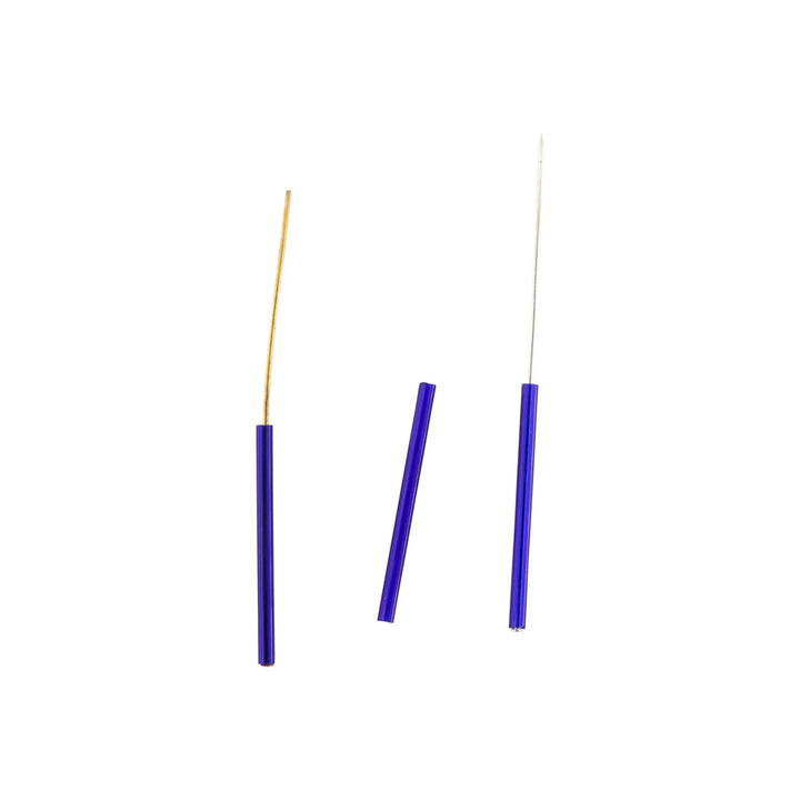 Blå glasperler, preciosa dark sapphire tubes, 40 x 3 mm Preciosa
