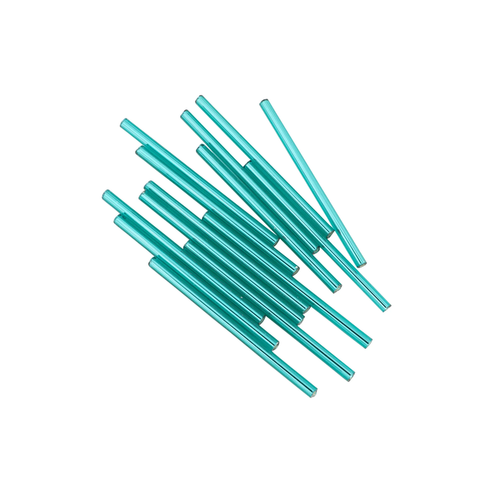 Grønne glasperler, preciosa transparant  teal silver lined tubes, 50 x 3 mm Preciosa