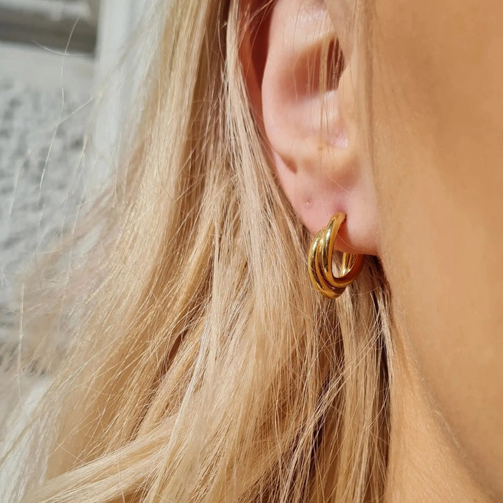 Øreringe, chunky dobbelte hoops, forgyldt sterlingsølv, 15-21mm 