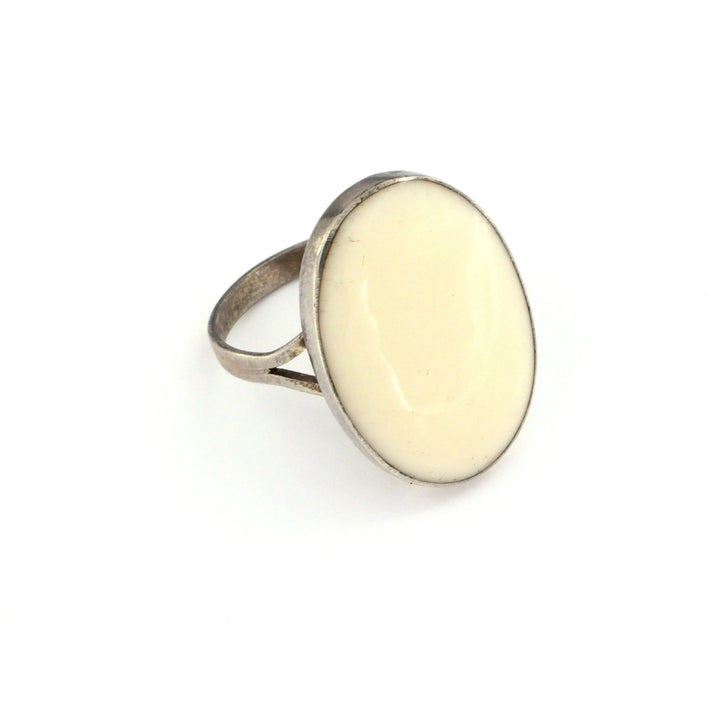 Fingerring, stor oval i ben, onyx eller turkis, sterlingsølv unisex 