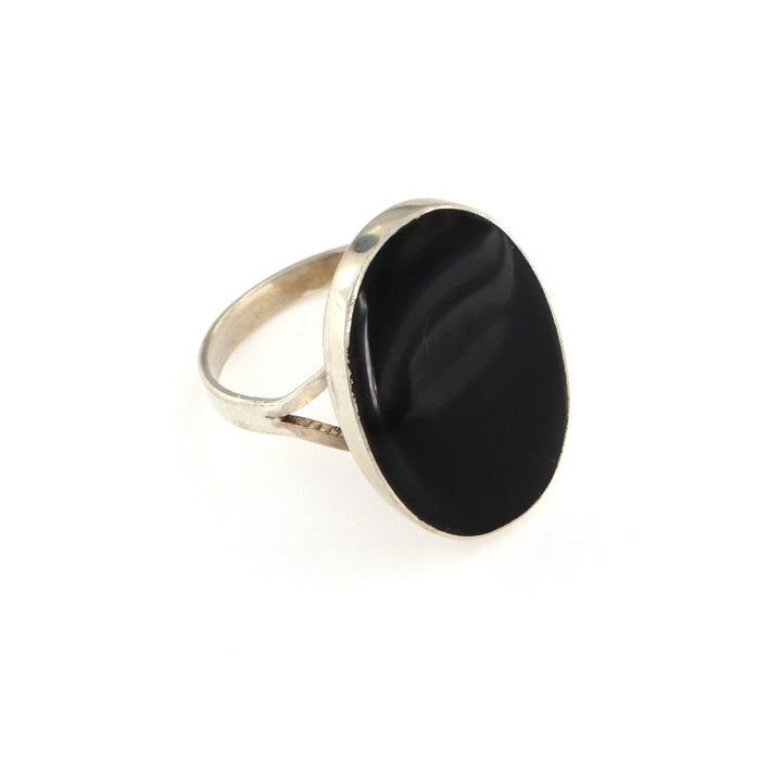 Fingerring, stor oval i ben, onyx eller turkis, sterlingsølv unisex 