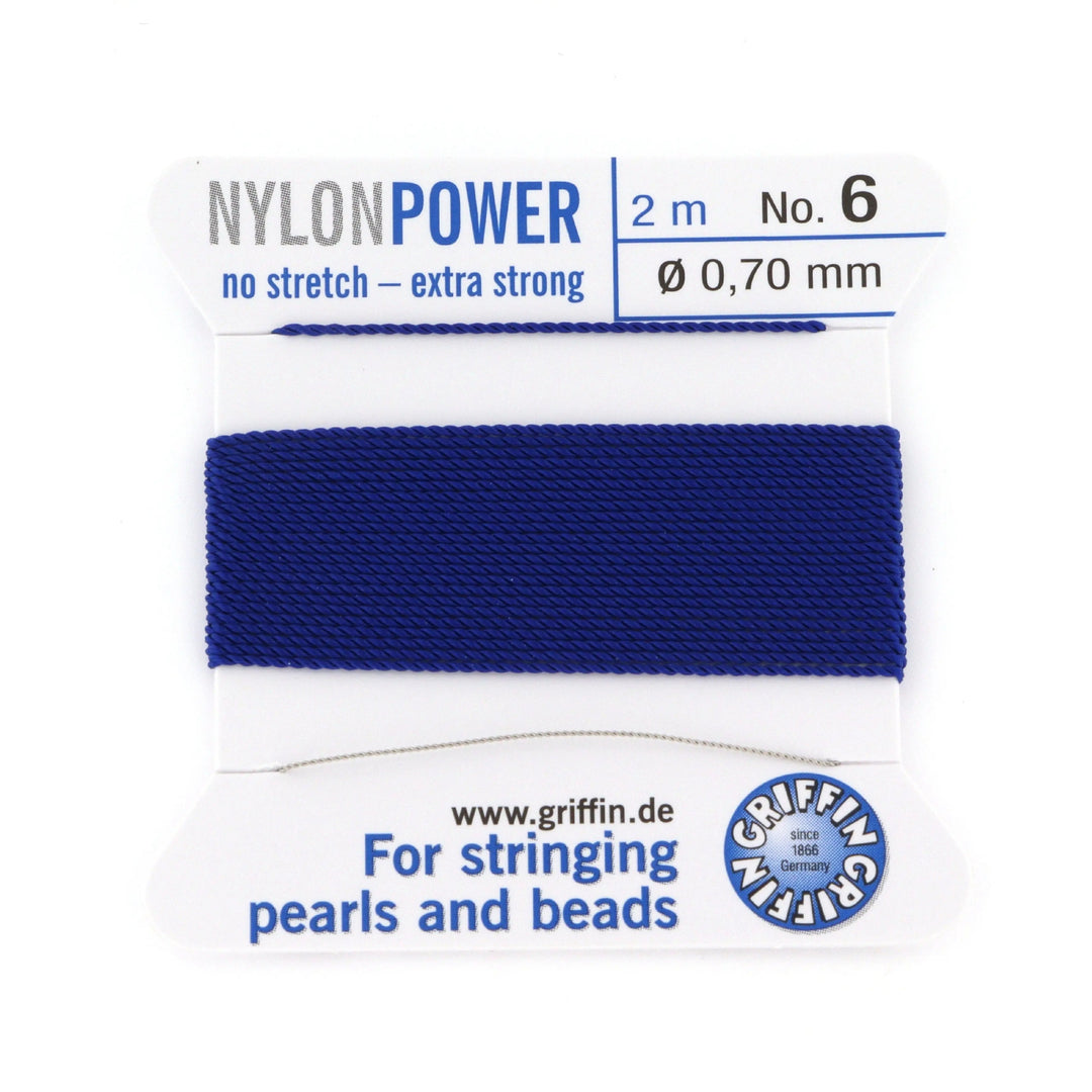 Perlesnor, griffin nylonpower mørk blå m. nål, nylon, 2 m Fritz