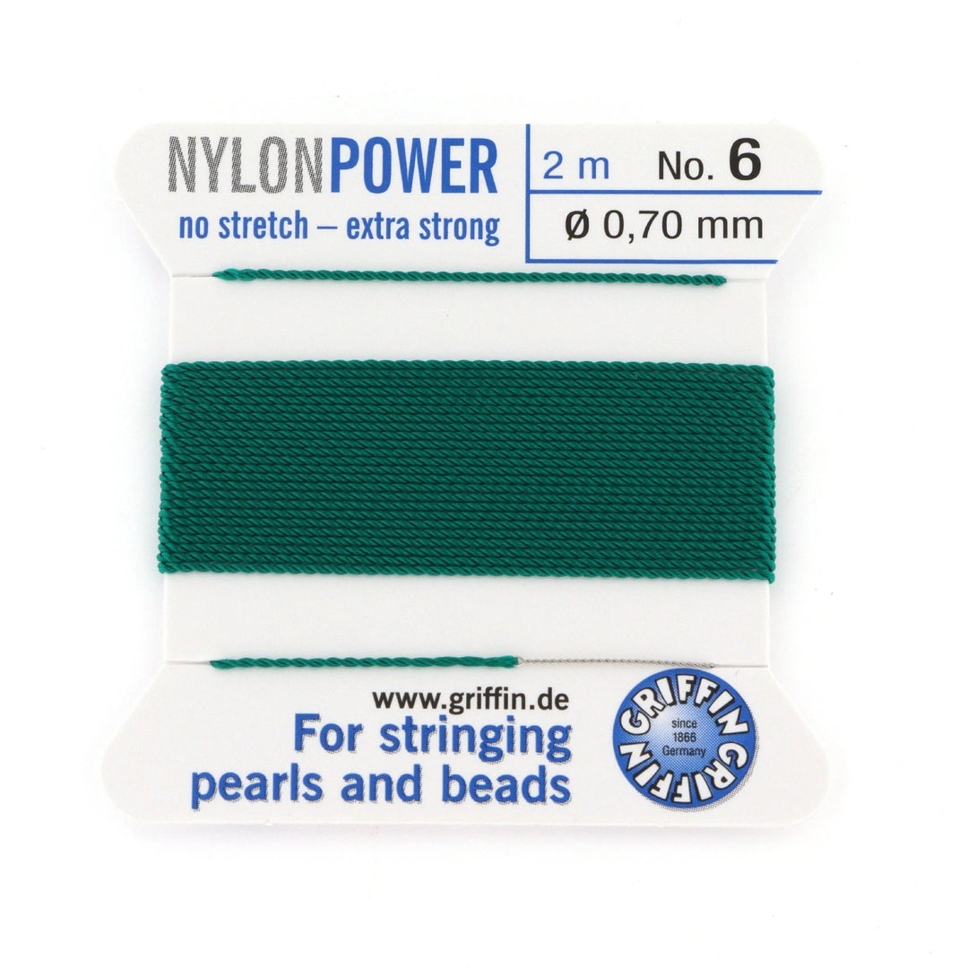 Perlesnor, griffin nylonpower grøn m. nål, nylon, 2 m Fritz