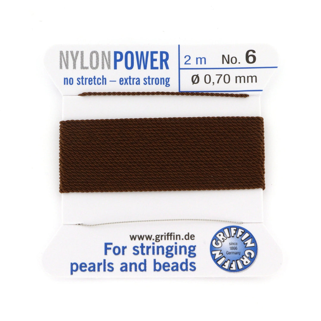 Perlesnor, griffin nylonpower brun m. nål, nylon, 2 m Fritz