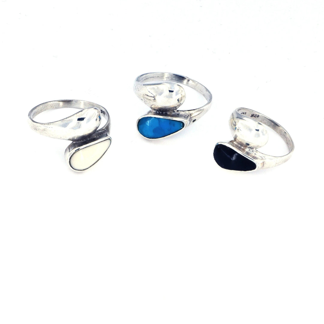 Fingerring chunky minimalistisk med dråbe i onyx eller turkis, sterlingsølv Beadhouse of Copenhagen