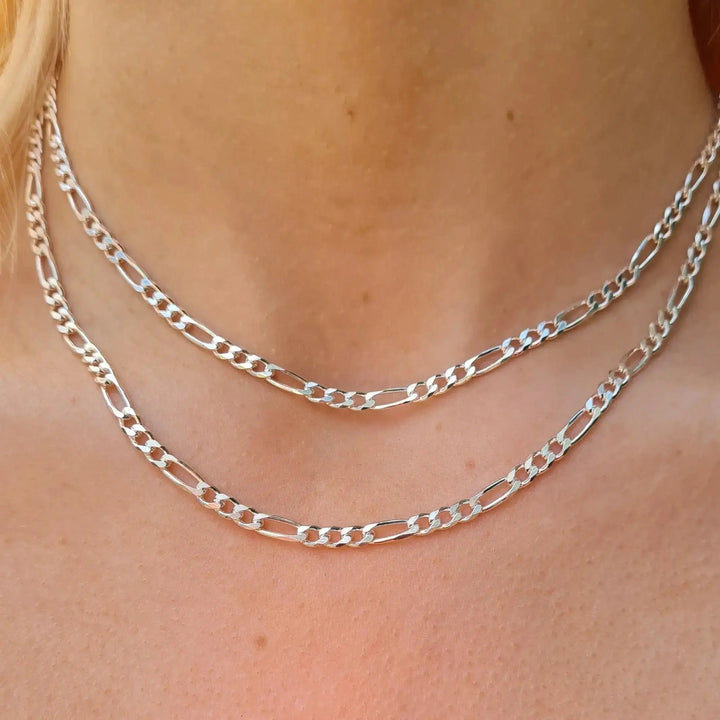 Halskæde, figaro kæde, sterlingsølv, 3,5mm x 40-50cm 