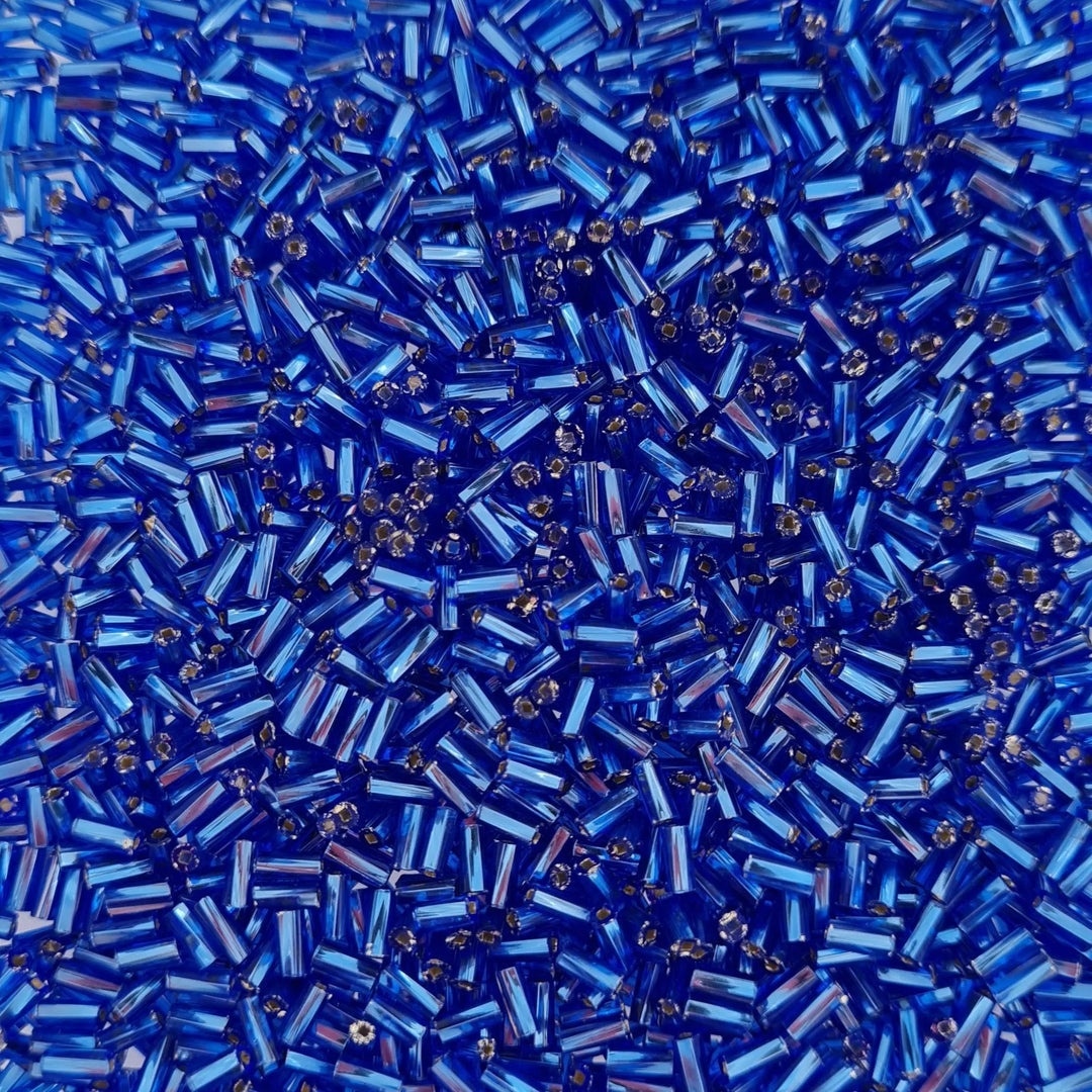 Blå glasperler, preciosa cut bugles, twisted silverlined blue, 4,6 mm Preciosa BOC
