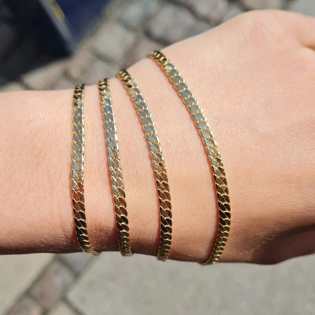 Armbånd, sildebens kæde, forgyldt sterlingsølv, 16-20 cm/3,5 mm 