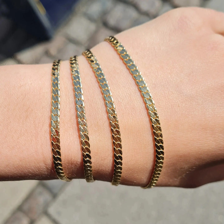 Armbånd, sildebens kæde, forgyldt sterlingsølv, 16-20 cm/3,5 mm 