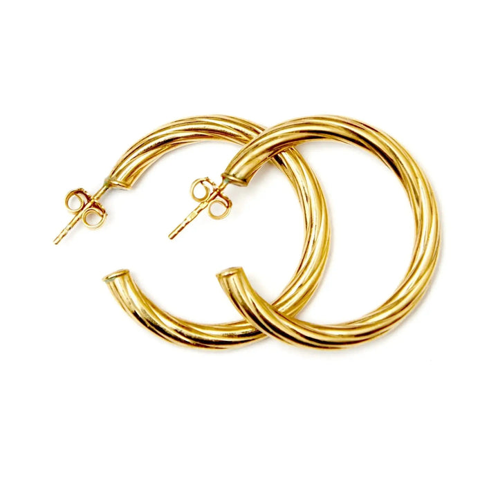 Øreringe, snoede hoops, forgyldt sterlingsølv, 33 x 4 mm 