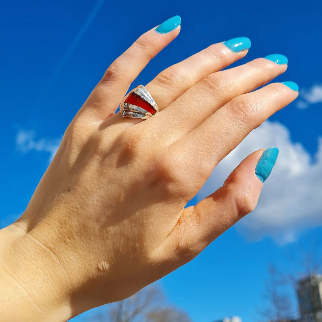 Fingerring, retro med onyx og carneol, sterlingsølv Beadhouse of Copenhagen
