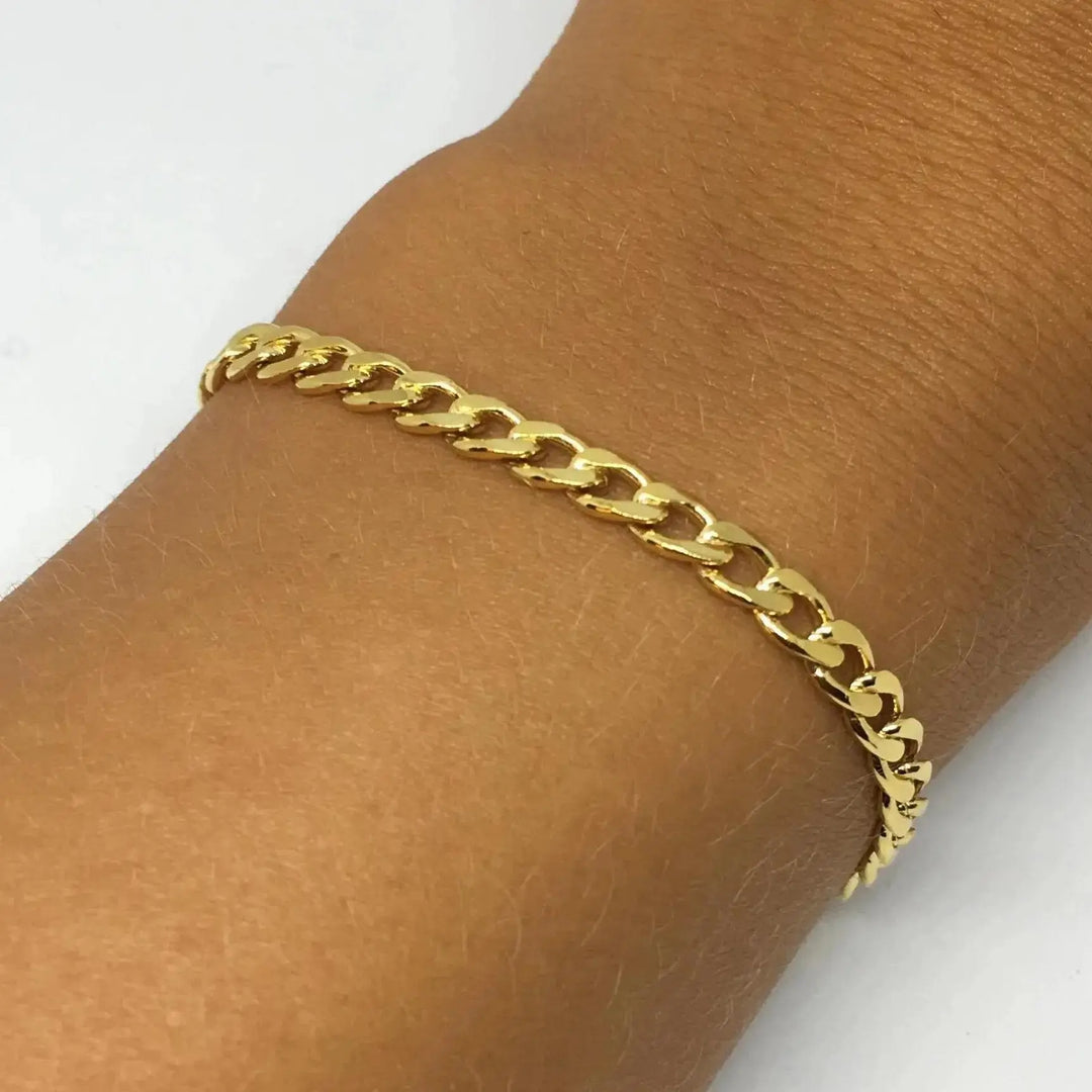 Armbånd, panser facet kæde, forgyldt sterlingsølv, 16-22 cm/4,5 mm 
