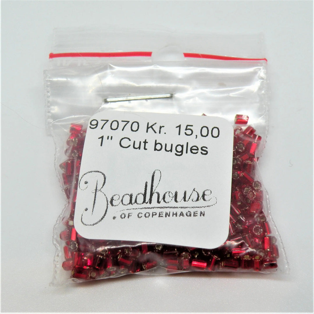 Røde glasperler, preciosa cut bugles, silverlined red, 2,3 mm Preciosa BOC