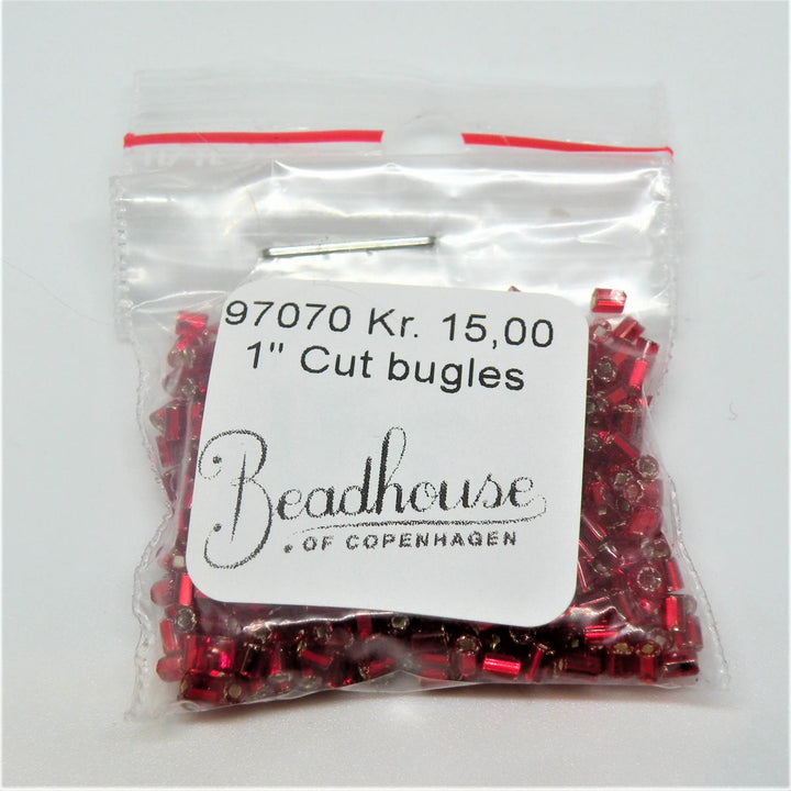 Røde glasperler, preciosa cut bugles, silverlined red, 2,3 mm Preciosa BOC