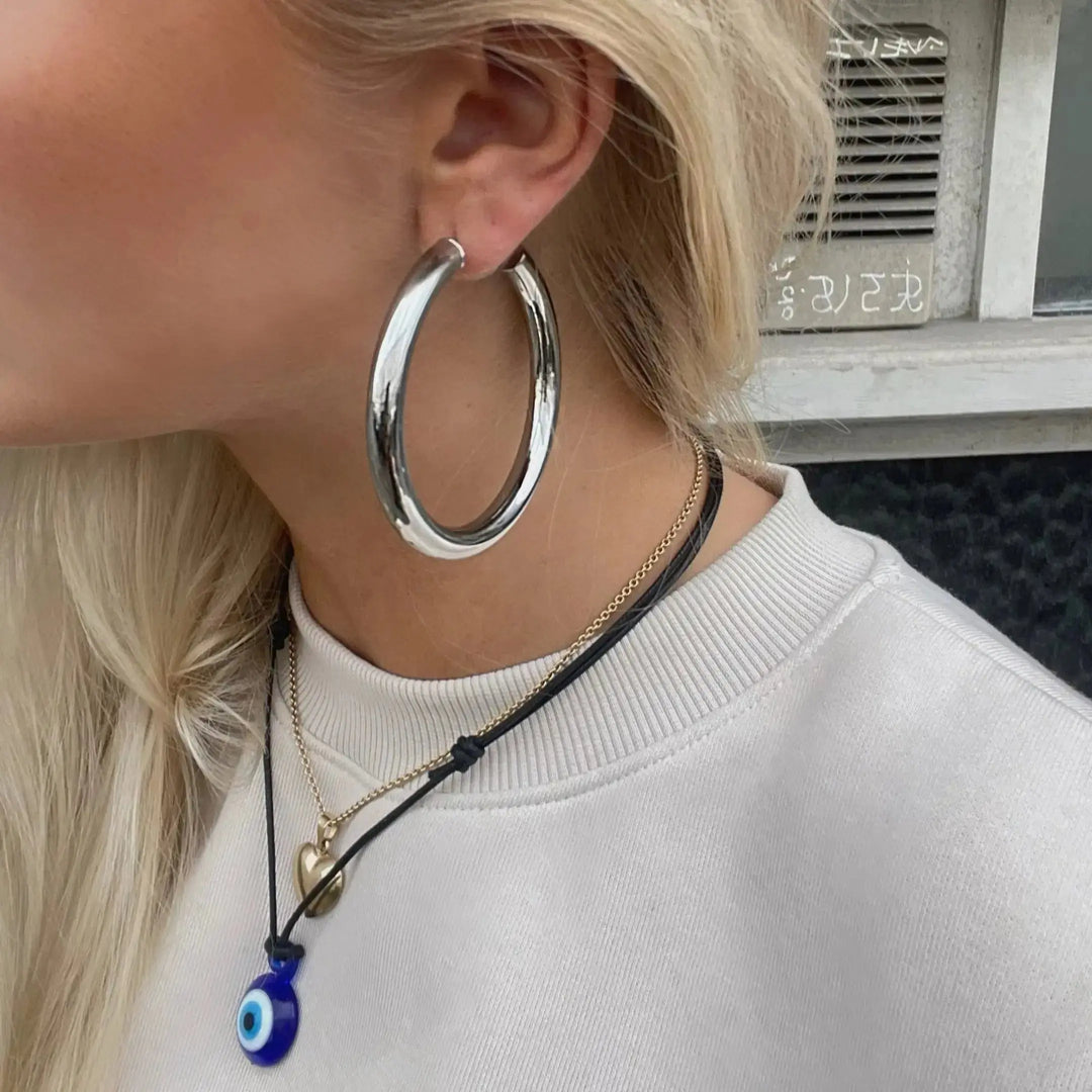 Øreringe chunky hoops i forgyldt og forsølvet messing, 60x6mm 