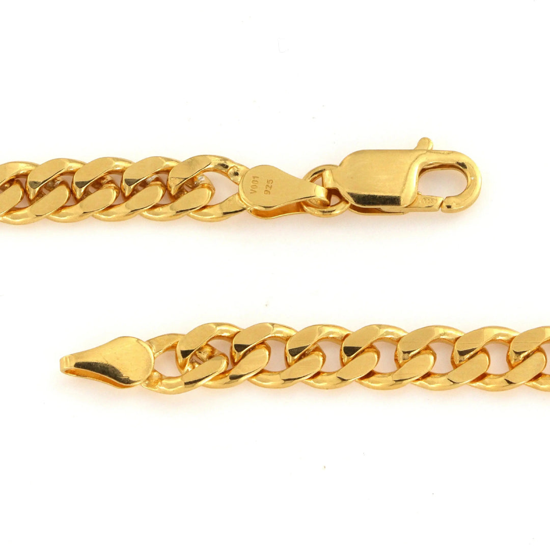 Halskæde, chunky panser facet kæde, forgyldt sterlingsølv, 6,8mm 