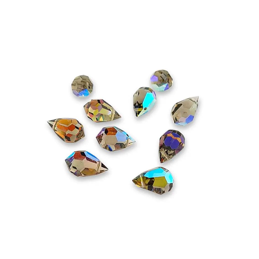 Brune glasperler, preciosa crystal drops, smoked topaz ab, 9 x 15 mm Beadhouse of Copenhagen
