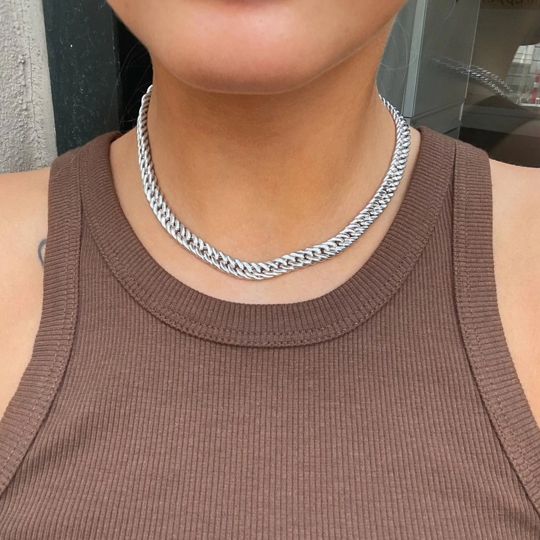 Halskæde, cuban kæde, sterlingsølv, 40-50 cm/7,8 mm OK Silver