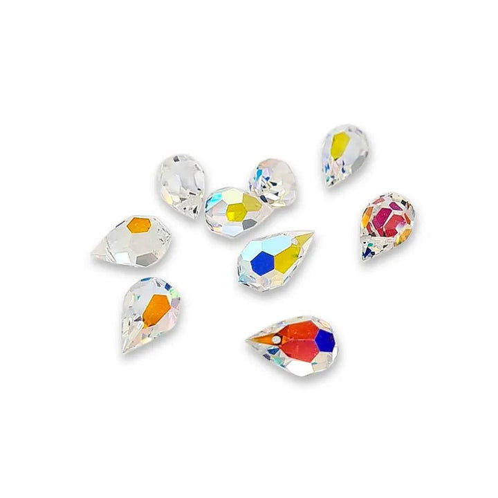 Hvide glasperler, preciosa crystal drops, crystal ab, 9 x 15 mm Beadhouse of Copenhagen
