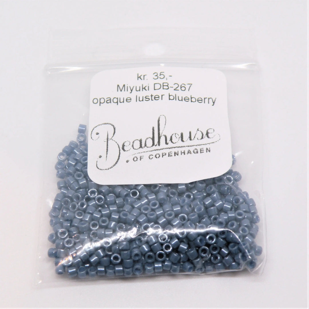 Blå glasperler, miyuki delica beads, opaque luster blueberry Krea