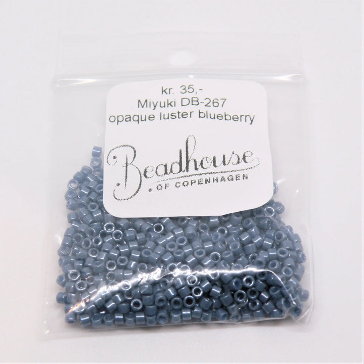 Blå glasperler, miyuki delica beads, opaque luster blueberry Krea