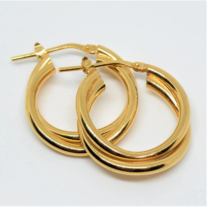 Øreringe, chunky dobbelte hoops, forgyldt sterlingsølv, 15-21mm 