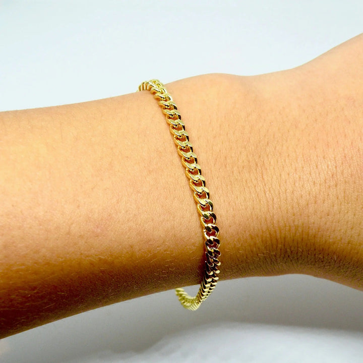Armbånd, panser facet kæde, forgyldt messing, 17-19 cm/3,5 mm 