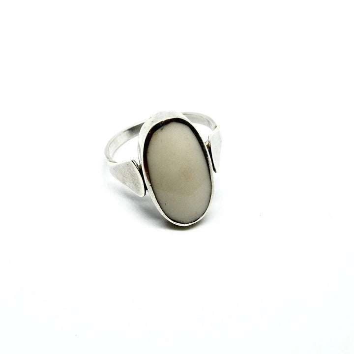 Fingerring, smal oval, sterlingsølv, onyx eller ben 