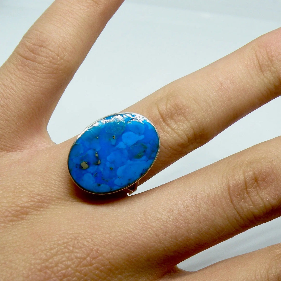 Fingerring, stor oval i ben, onyx eller turkis, sterlingsølv unisex Beadhouse of Copenhagen