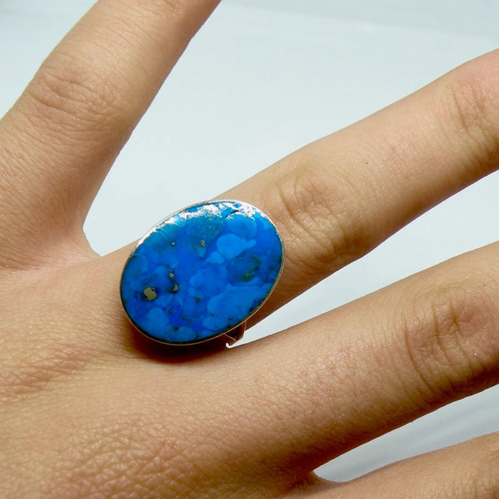 Fingerring, stor oval i ben, onyx eller turkis, sterlingsølv unisex Beadhouse of Copenhagen