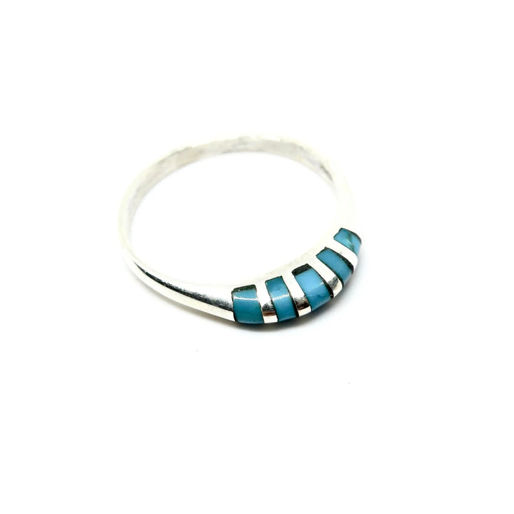 Fingerring, turkis striber, sterlingsølv 