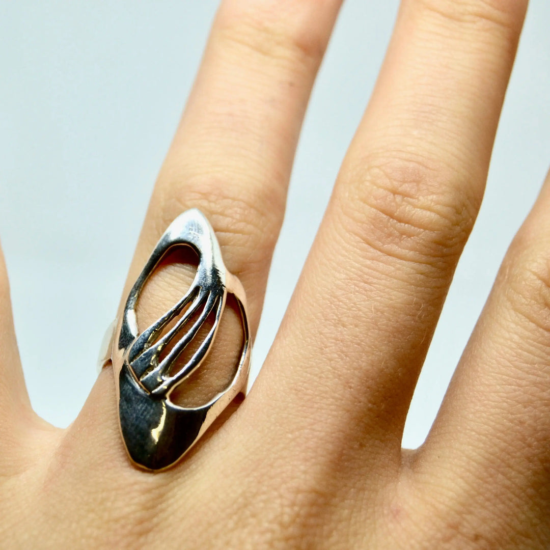 Fingerring, modernistisk med lameller, sterlingsølv 