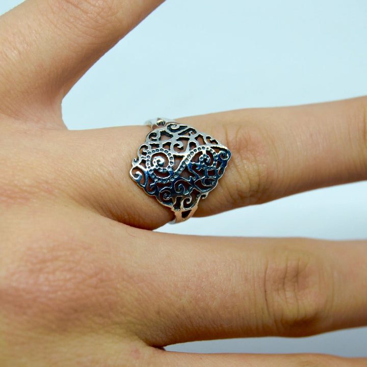 Fingerring, filigran kvadrat, sterlingsølv Beadhouse of Copenhagen