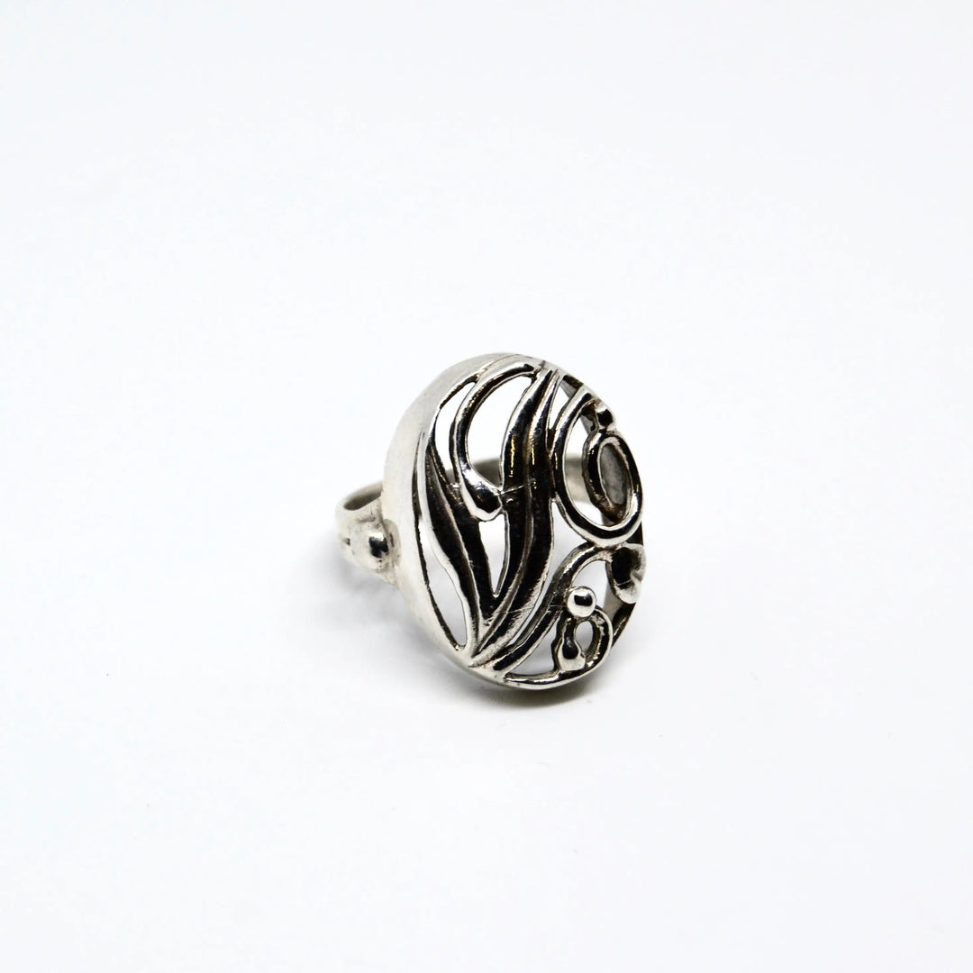 Fingerring, chunky oval med bladmotiv, forgyldt og sterlingsølv Beadhouse of Copenhagen