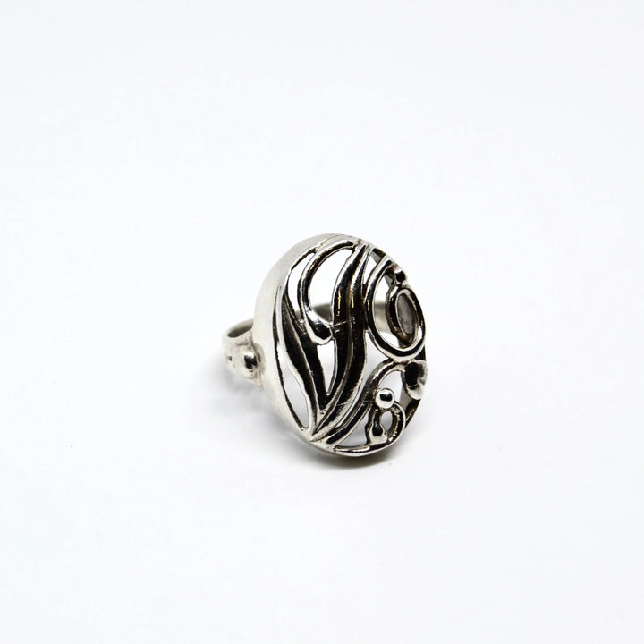 Fingerring, chunky oval med bladmotiv, forgyldt og sterlingsølv Beadhouse of Copenhagen