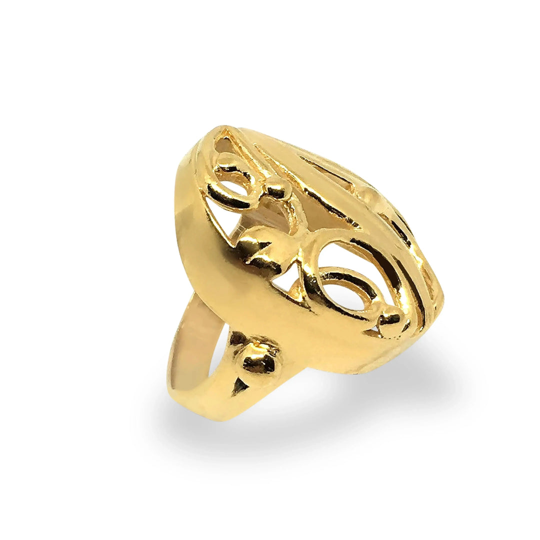 Fingerring, chunky oval med bladmotiv, forgyldt sterlingsølv 