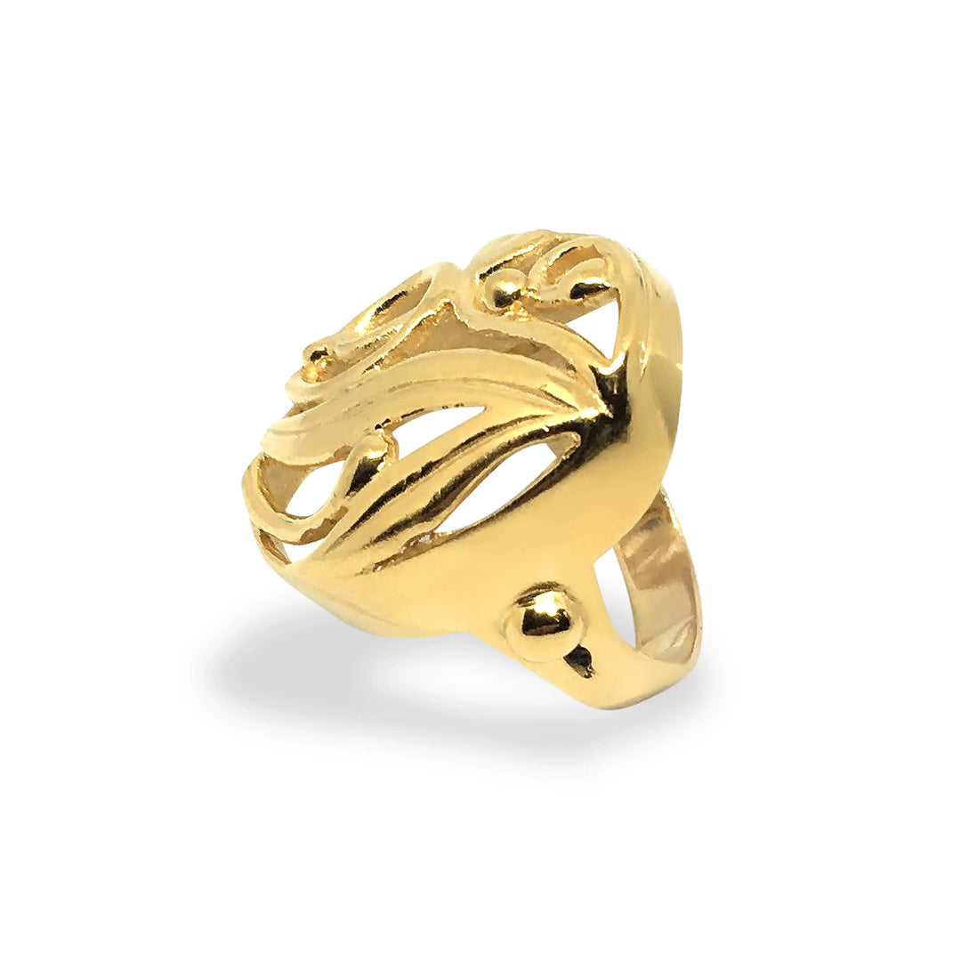 Fingerring, chunky oval med bladmotiv, forgyldt sterlingsølv 