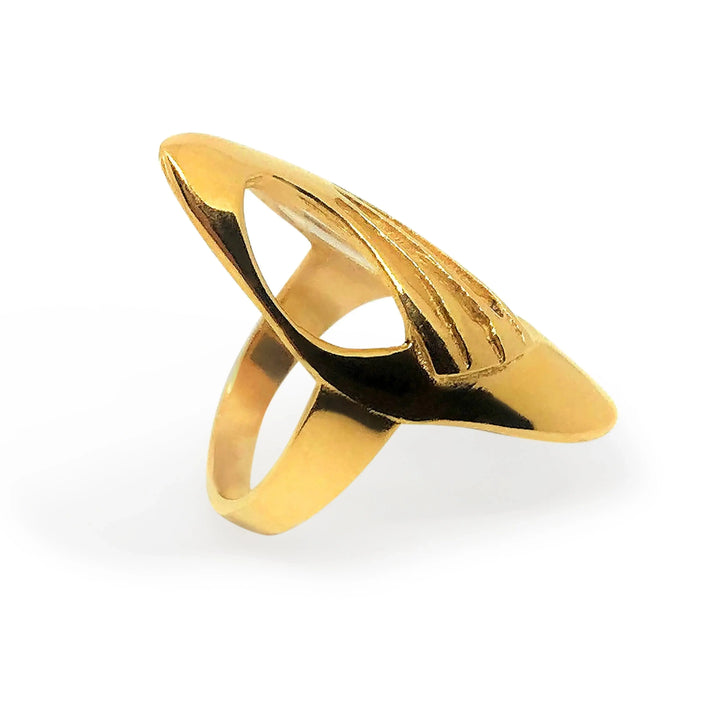 Fingerring, modernistisk med lameller, forgyldt sterlingsølv 