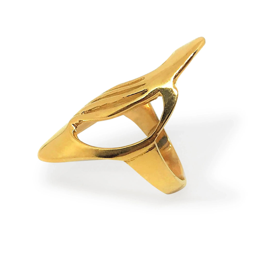 Fingerring, modernistisk med lameller, forgyldt sterlingsølv 