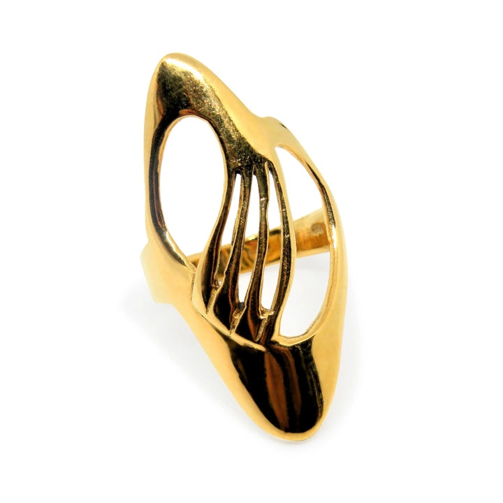 Fingerring, modernistisk med lameller, forgyldt sterlingsølv 