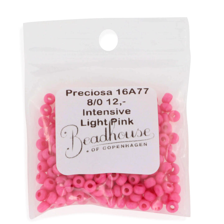Pink glasperler, preciosa, intensive dark pink dyed chalkwhite, storkøb 