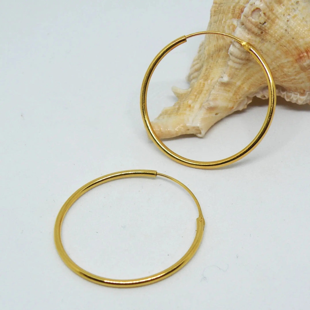 Øreringe, hoops, 30mm, forgyldt sterlingsølv 