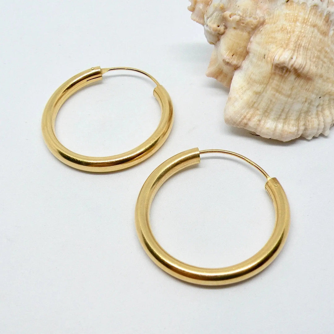 Øreringe, hoops, 30mm, forgyldt sterlingsølv 
