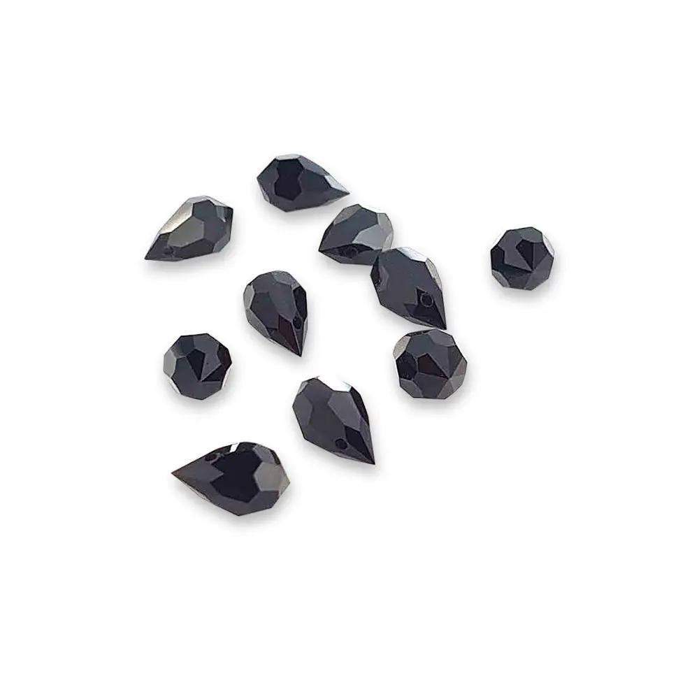 Sorte glasperler, preciosa crystal drops, jet, 6 x 10 mm Beadhouse of Copenhagen