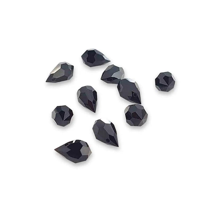 Sorte glasperler, preciosa crystal drops, jet, 6 x 10 mm Beadhouse of Copenhagen