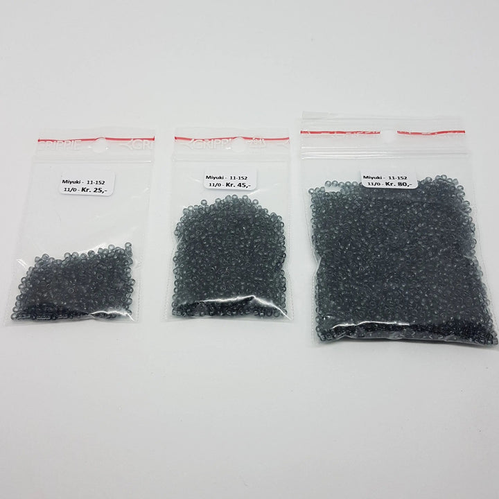 Grå glasperler, miyuki rocailles seed beads, transparent grey Krea