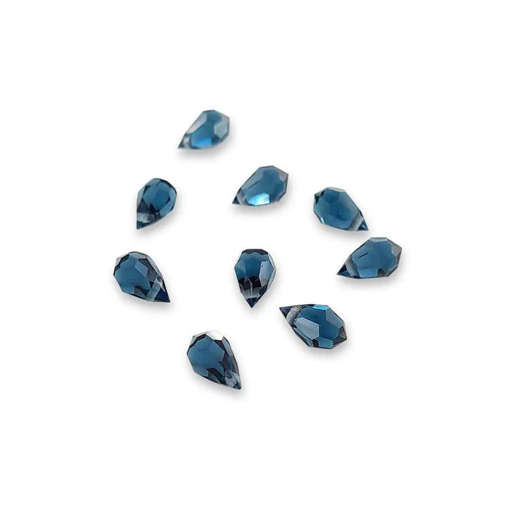 Blå glasperler, preciosa crystal drops, montana,  6 x 10 mm Beadhouse of Copenhagen